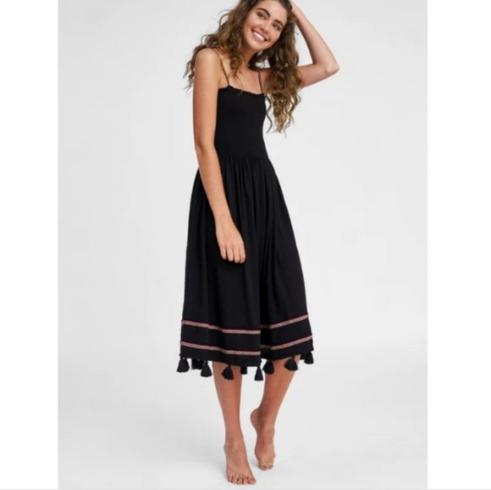 PITUSA Bella Smocked Swim Coverup Dress Sundress Black Pima Cotton Peru OS